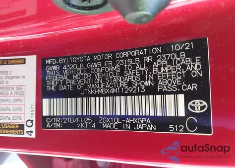 2021 Toyota C-Hr Nightshade Edition from USA, damaged, VIN JTNKHMBX4M1129213